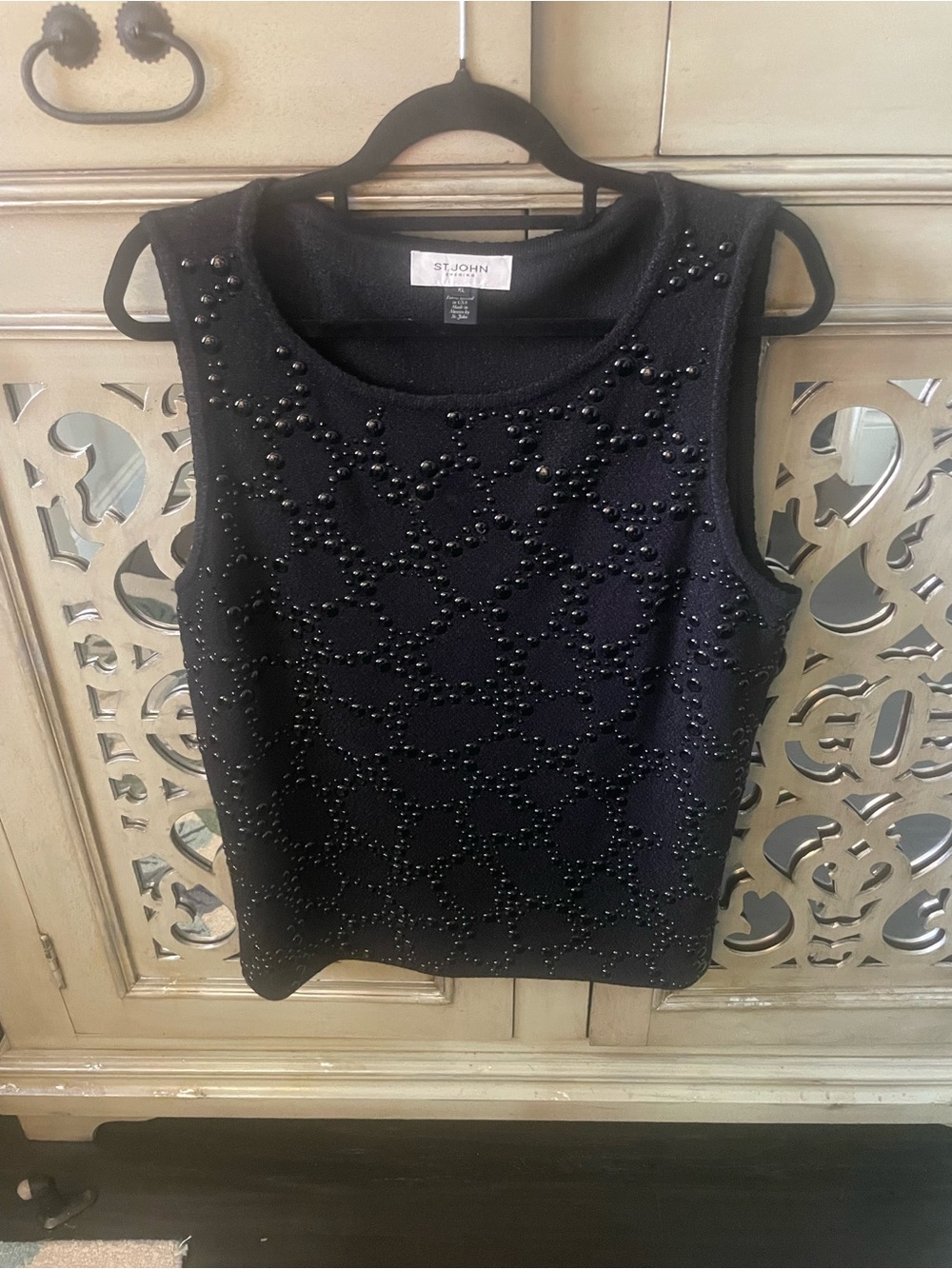 St. John Couture Black Beaded Sleeveless Knit Top